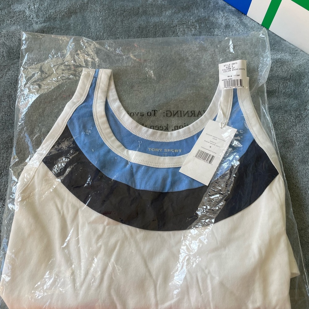 Tory Sport Women's Blue and White Tank Top